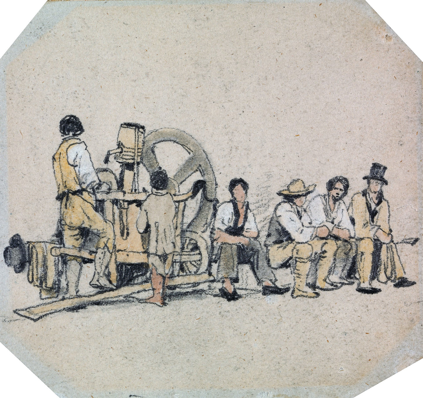 Mechanical Grinder with Figures, vintage artwork by Samuel Prout, A3 (16x12") Poster Print