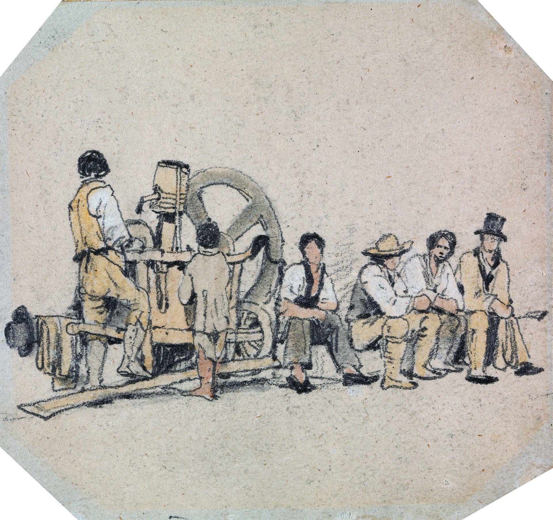 Mechanical Grinder with Figures, vintage artwork by Samuel Prout, A3 (16x12") Poster Print