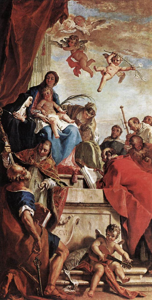 Madonna with Child and Saints, vintage artwork by Sebastiano Ricci, 12x8" (A4) Poster