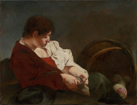 Peasant Boy at a Market, vintage artwork by Giovanni Battista Piazzetta, 12x8" (A4) Poster