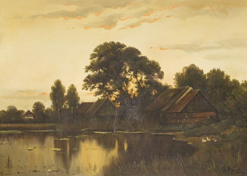 Evening at a lake in Mecklenburg, vintage artwork by Walter Moras, 12x8" (A4) Poster