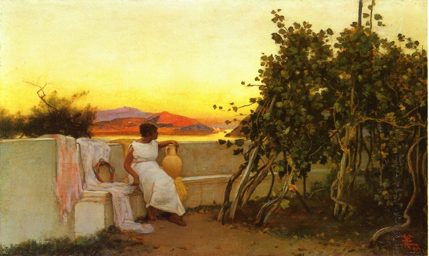 Vintage Time in a Capri Garden, vintage artwork by Charles Caryl Coleman, 12x8" (A4) Poster
