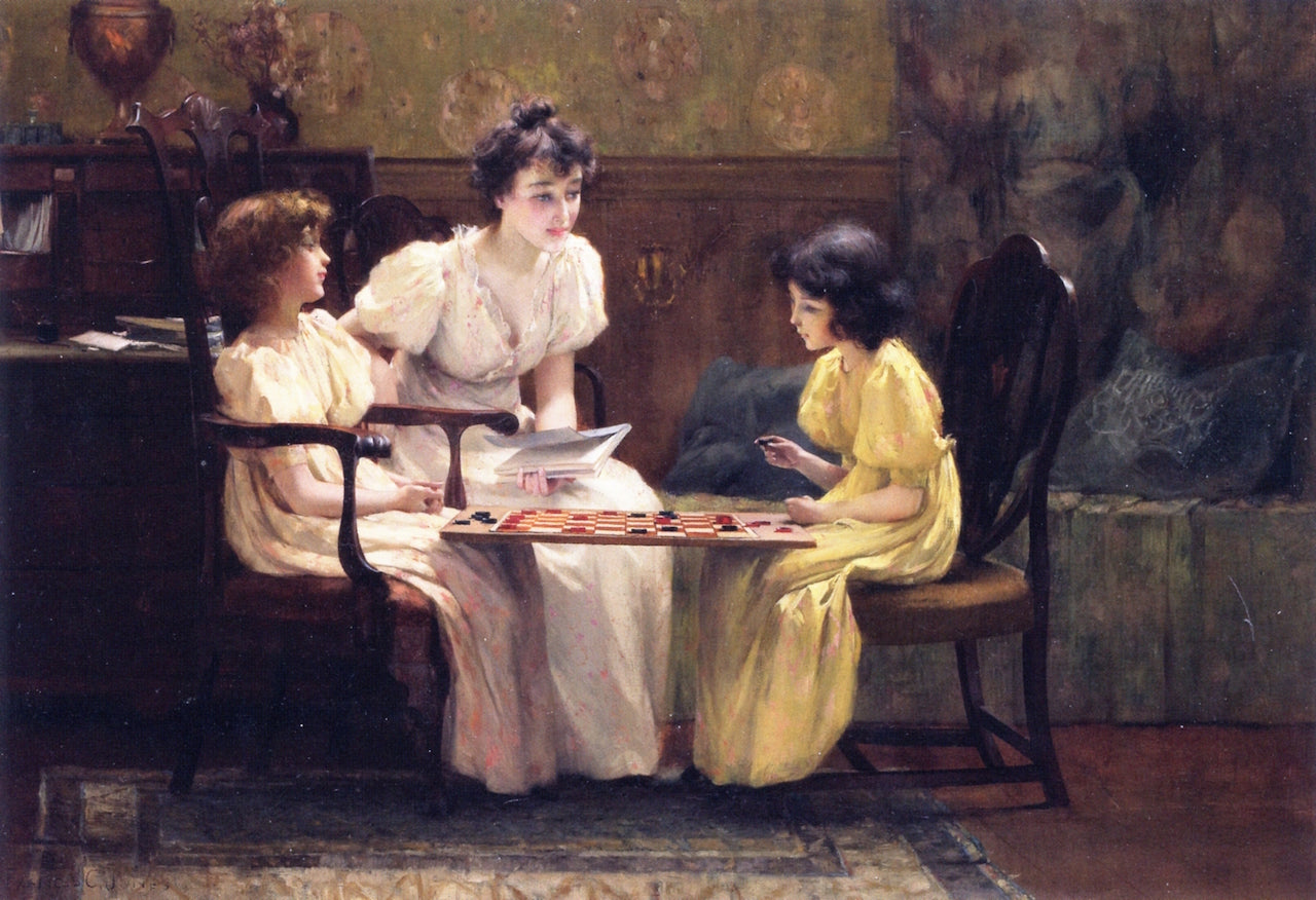 Young Girls Playing Checkers by Francis Coates Jones,A3(16x12")Poster