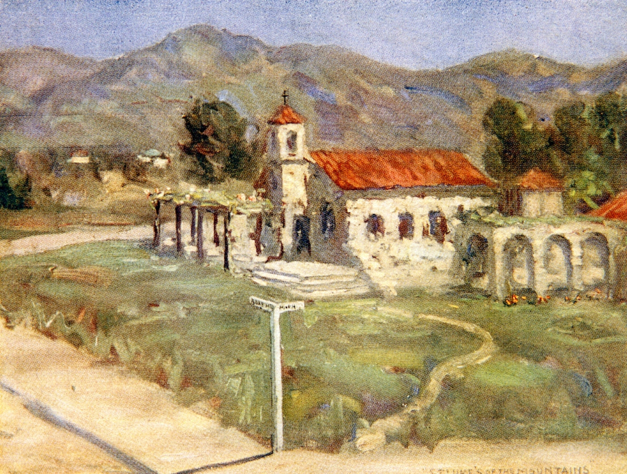 St Luke's of the Mountain Episcopal Church, vintage artwork by Charles H. Woodbury, 12x8" (A4) Poster