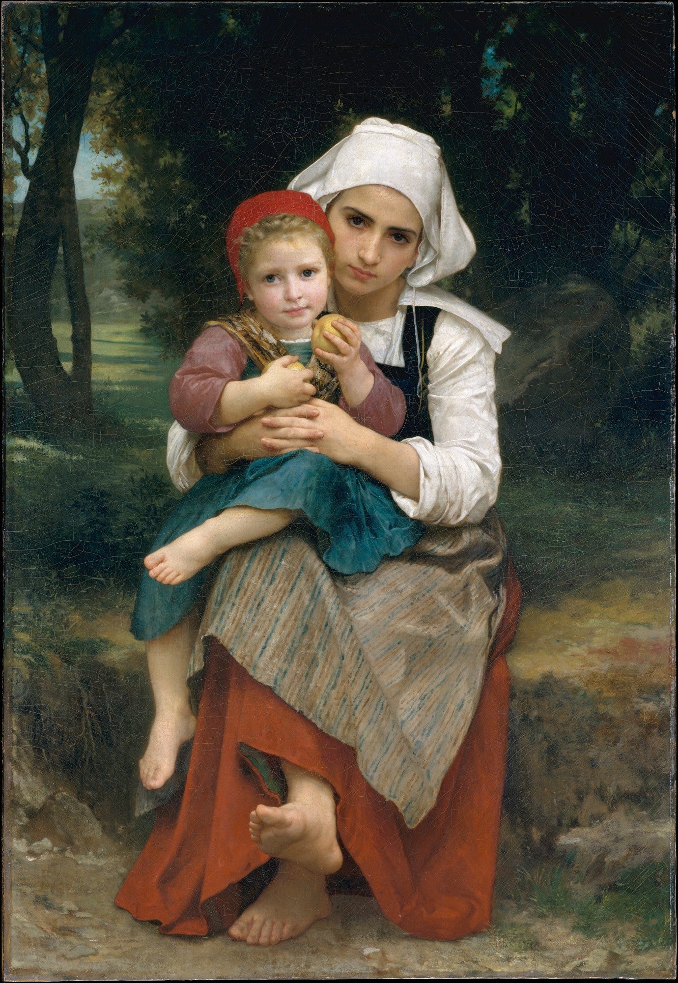 Breton Brother and Sister, vintage artwork by William Bouguereau, 12x8" (A4) Poster