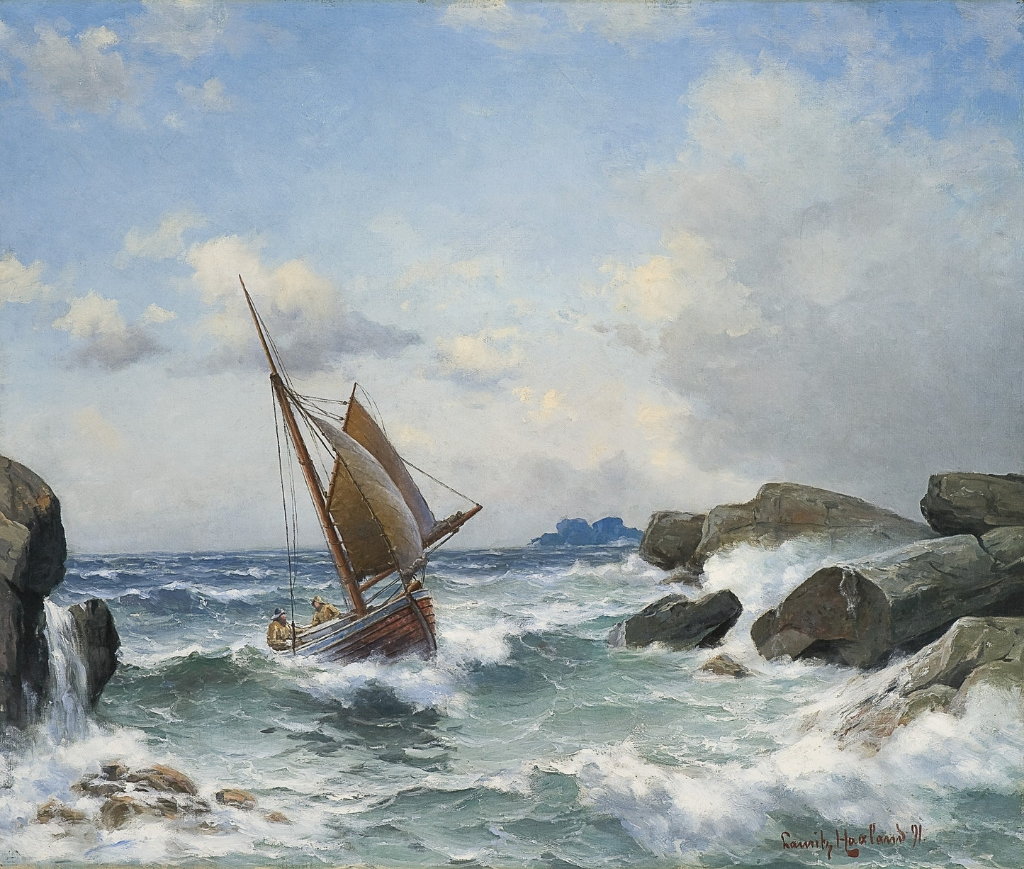Sailing in the narrow strait by Lauritz Haaland,A3(16x12")Poster