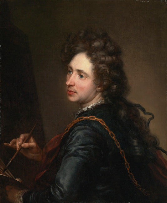 Portrait of an Artist Holding a Palatte and Brush before an Easel., vintage artwork by Jean-Baptiste Santerre, 12x8" (A4) Poster