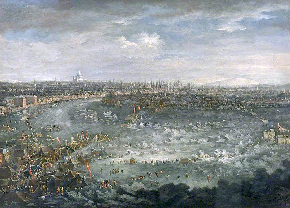 The Thames during the Great Frost of 1739, vintage artwork by Jan Griffier II, 12x8" (A4) Poster