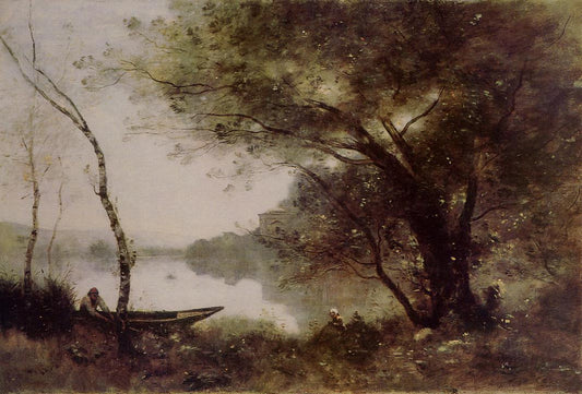The Boatmen of Mortefontaine, vintage artwork by Jean-Baptiste-Camille Corot, A3 (16x12") Poster Print