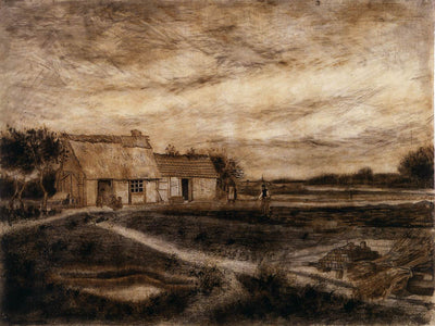 A Cottage on the Heath and 'The Protestant Barn', vintage artwork by Vincent van Gogh, 12x8" (A4) Poster