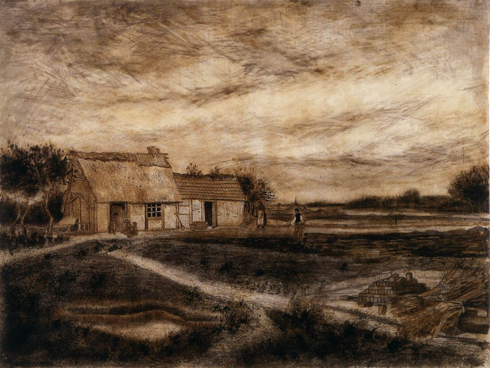 A Cottage on the Heath and 'The Protestant Barn', vintage artwork by Vincent van Gogh, 12x8