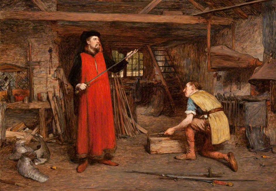 Testing the Blade, vintage artwork by Sir William Quiller Orchardson, 12x8" (A4) Poster