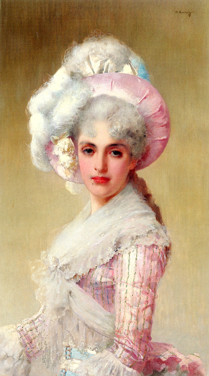 egant Lady in a Pink Hat and Dress by Vittorio Matteo Corcos,A3(16x12")Poster