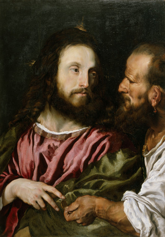 Christ and the Tribute Money (copy after Titian), vintage artwork by Domenico Fetti, 12x8" (A4) Poster