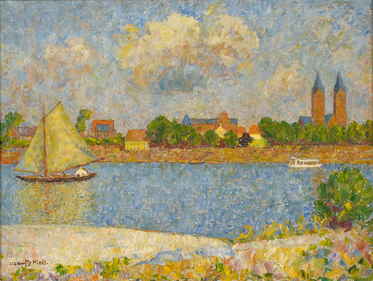 View of Kaiserswerth, vintage artwork by Carl Schmitz-Pleis, 12x8" (A4) Poster