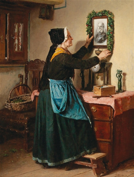 Decorating the Portrait of Emperor William I (1797-1888), vintage artwork by Berthold Woltze, 12x8" (A4) Poster