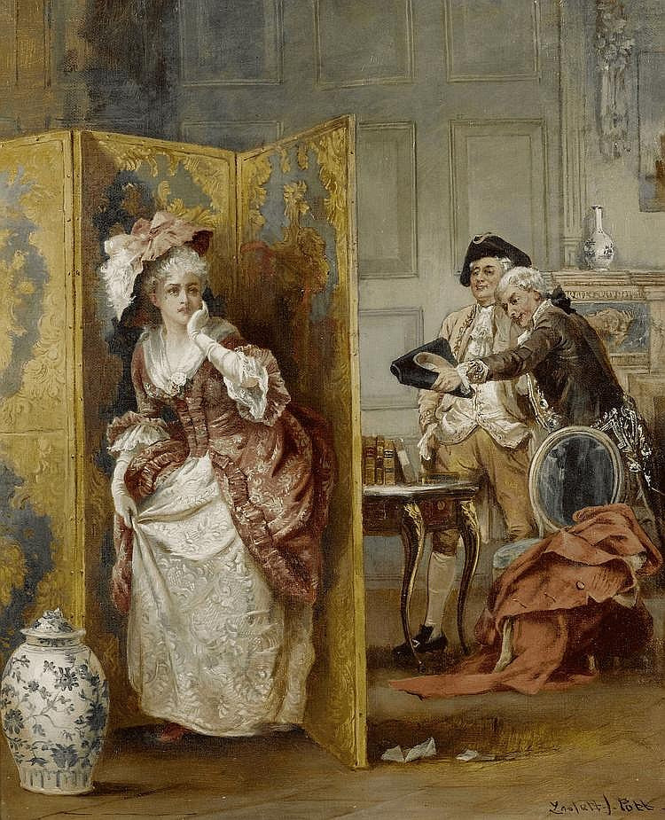 Interior With A Lady And Two Gentlemen, vintage artwork by Laslett John Pott, 12x8" (A4) Poster