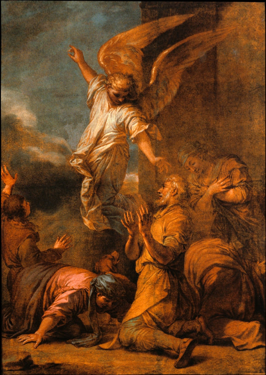 The Angel Leaving the House of Tobias, vintage artwork by Salvator Rosa, 12x8" (A4) Poster