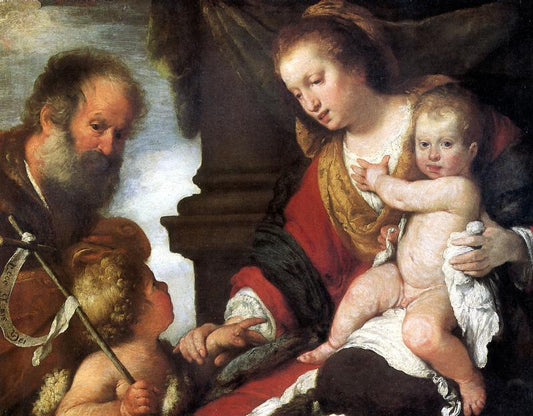 The Holy Family with St. John, vintage artwork by Bernardo Strozzi, 12x8" (A4) Poster