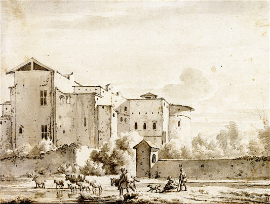The Church of Quattro Santi Coronati and Adjacent Buildings on Rome, vintage artwork by Adriaen van de Velde, 12x8" (A4) Poster