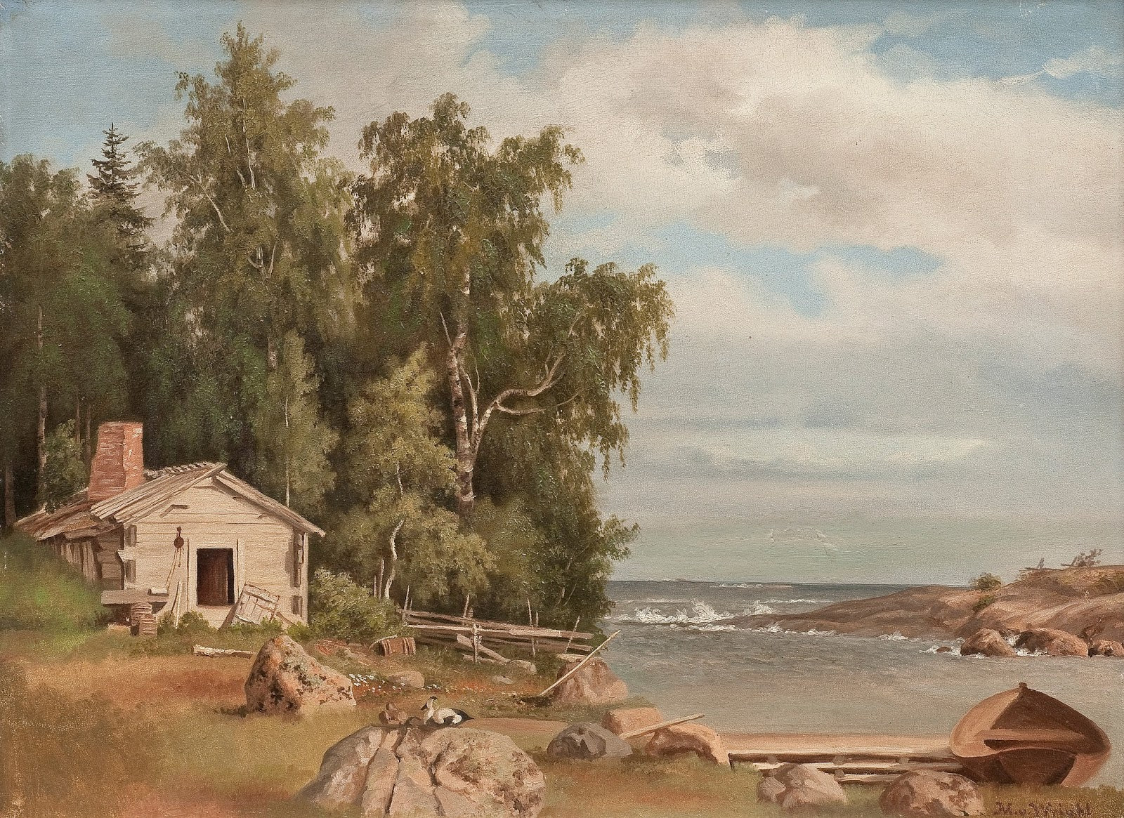 Beach from Lovo, vintage artwork by Magnus von Wright, A3 (16x12") Poster Print