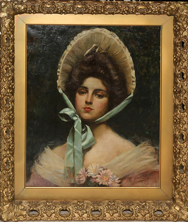 Young Woman wearing a Bonnet by Joseph W. Gies,A3(16x12")Poster