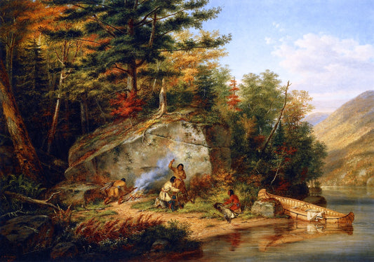 Chippewa Indians at Lake Huron, vintage artwork by Cornelius Krieghoff, A3 (16x12") Poster Print