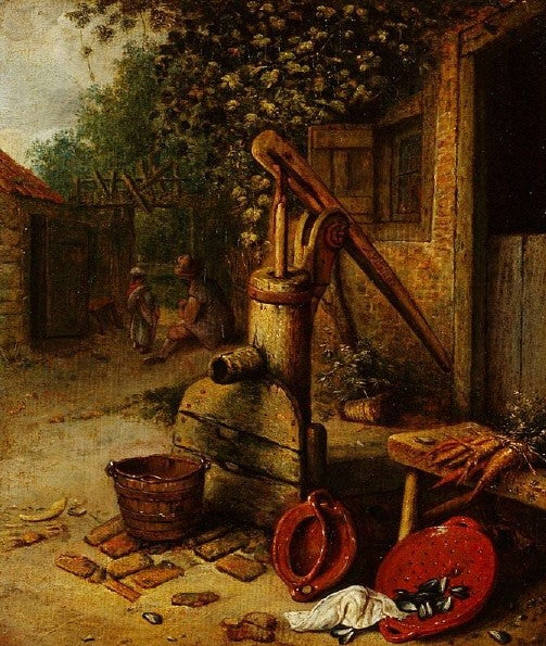 Courtyard of a Farm with Pump Well, vintage artwork by Adriaen van Ostade, 12x8" (A4) Poster