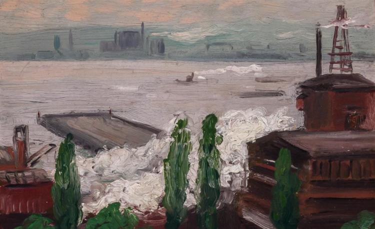Harbor Scene, vintage artwork by Will Hutchins, 12x8" (A4) Poster
