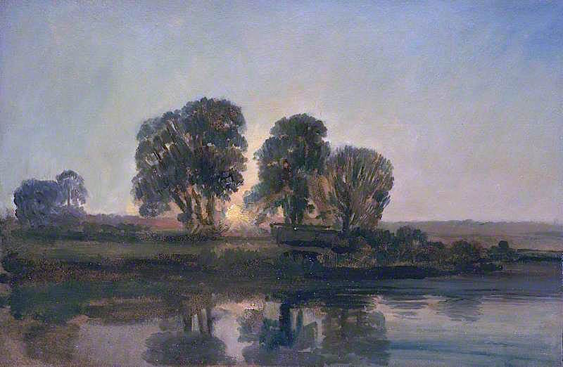 River Scene at Sunset, vintage artwork by Peter de Wint, 12x8" (A4) Poster