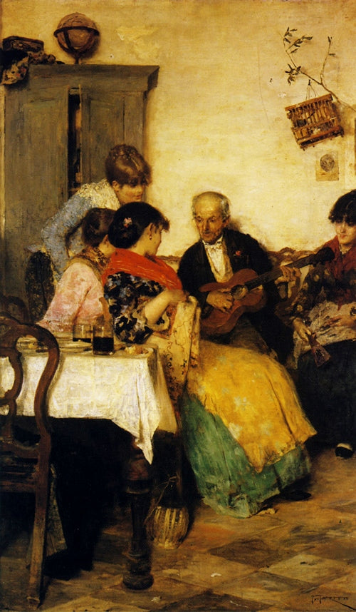 Musica in famiglia, vintage artwork by Giacomo Favretto, 12x8" (A4) Poster