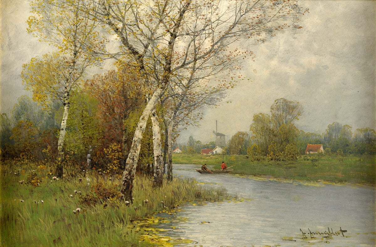 Summer Landscape with Fishermen by Johann Jungblut,A3(16x12")Poster