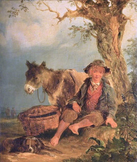 Landscape with a Boy and Donkey, vintage artwork by William Shayer Snr, 12x8" (A4) Poster