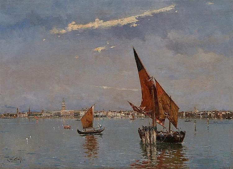 Venetian Lagoon by Antonio Maria de Reyna Manescau,A3(16x12")Poster