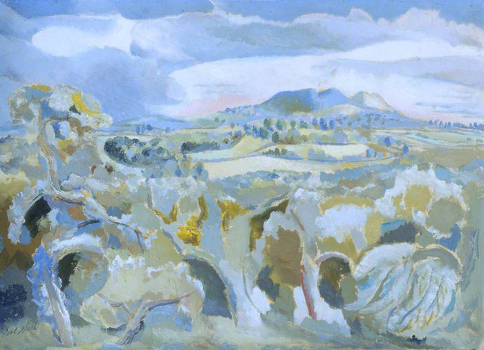 Landscape of the Malvern Distance, vintage artwork by Paul Nash, 12x8