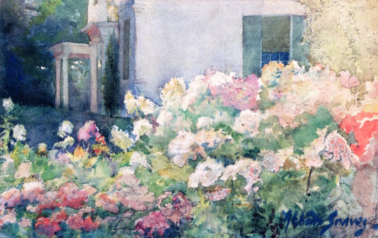 Flower Garden at Kennebunkport, Maine, vintage artwork by Abbott Fuller Graves, 12x8" (A4) Poster
