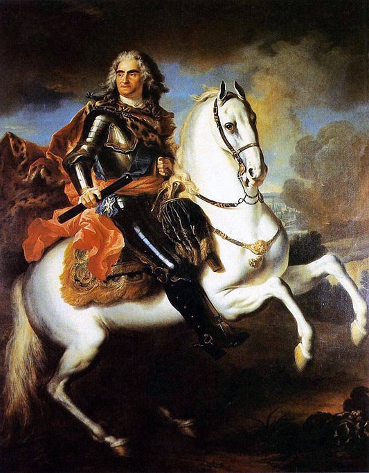 Equestrian portrait of August II the Strong, vintage artwork by Louis de Silvestre, 12x8" (A4) Poster