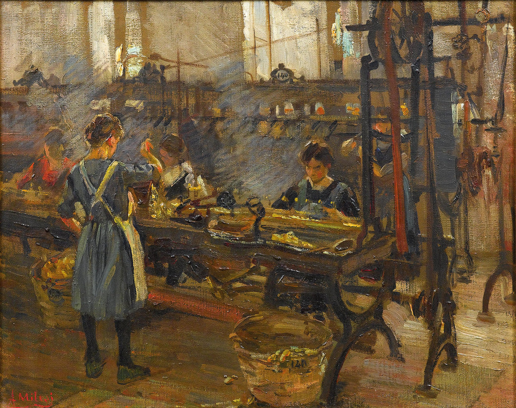 The Weaving Factory, vintage artwork by Alessandro Milesi, 12x8" (A4) Poster