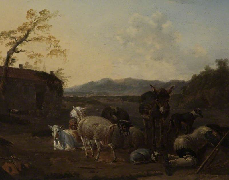Landscape with Sleeping Herdsmen, vintage artwork by Carel Dujardin, 12x8" (A4) Poster