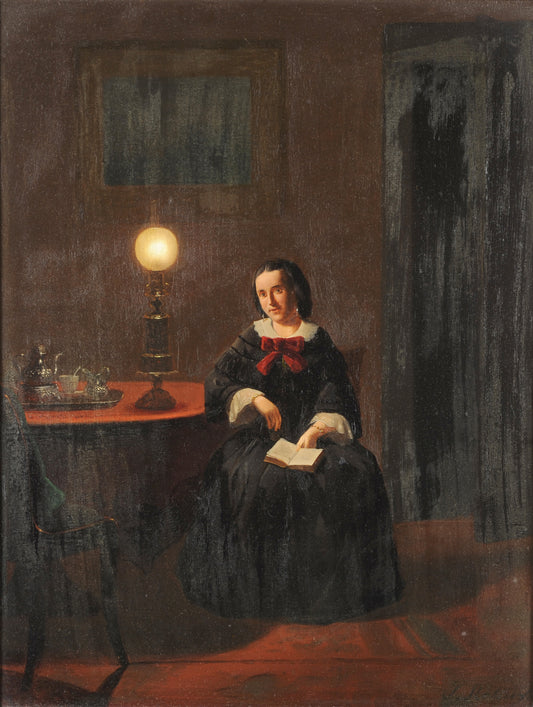 Young Lady Seated beside a Table, vintage artwork by Johannes Rosierse, A3 (16x12") Poster Print