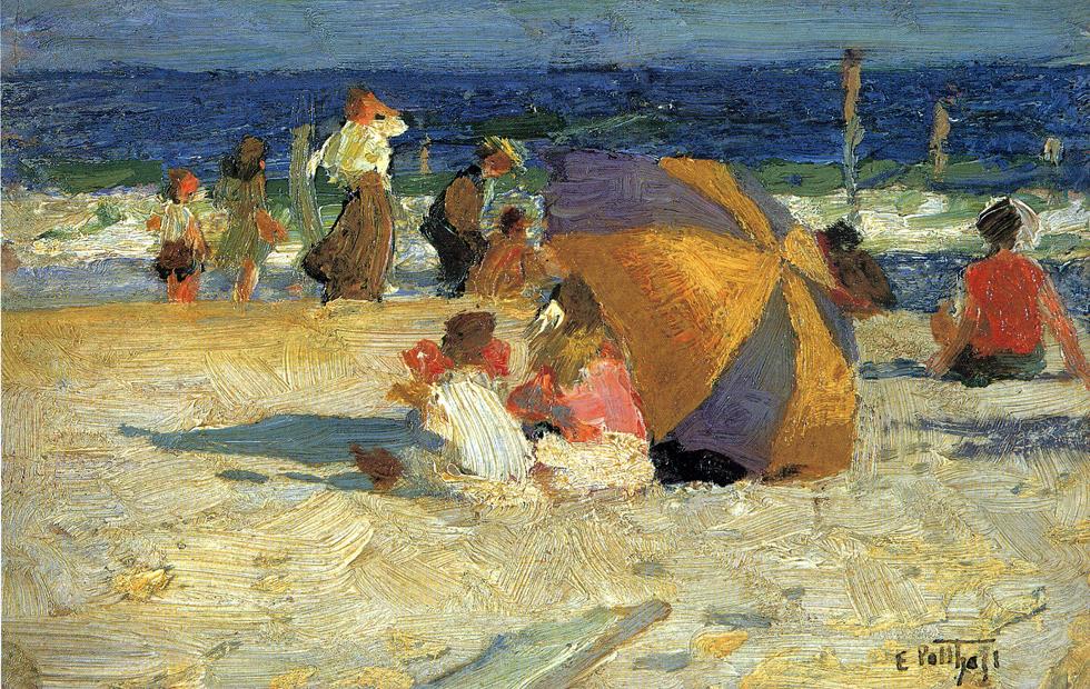 Beach Umbrella, vintage artwork by Edward Henry Potthast, 12x8" (A4) Poster