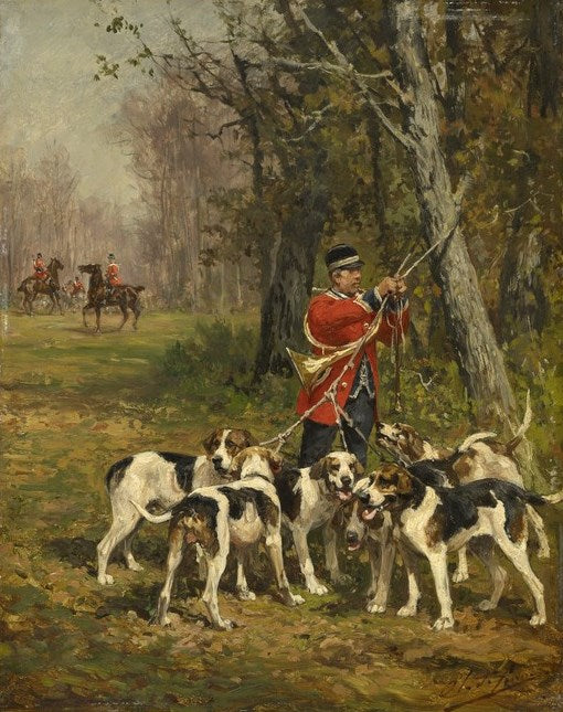 Hunting Hounds, vintage artwork by Charles Olivier de Penne, 12x8" (A4) Poster