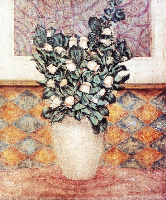 Vase of Flowers with Green Leaves, vintage artwork by Arnold Friedman, 12x8" (A4) Poster