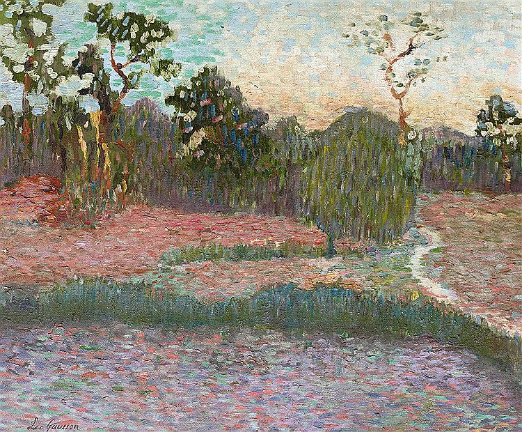 Landscape with Sunset, vintage artwork by Leo Gausson, 12x8" (A4) Poster