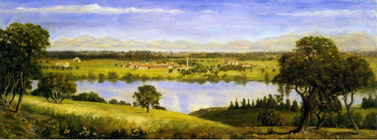 A View of Stanford University, vintage artwork by Thaddeus Welch, 12x8" (A4) Poster