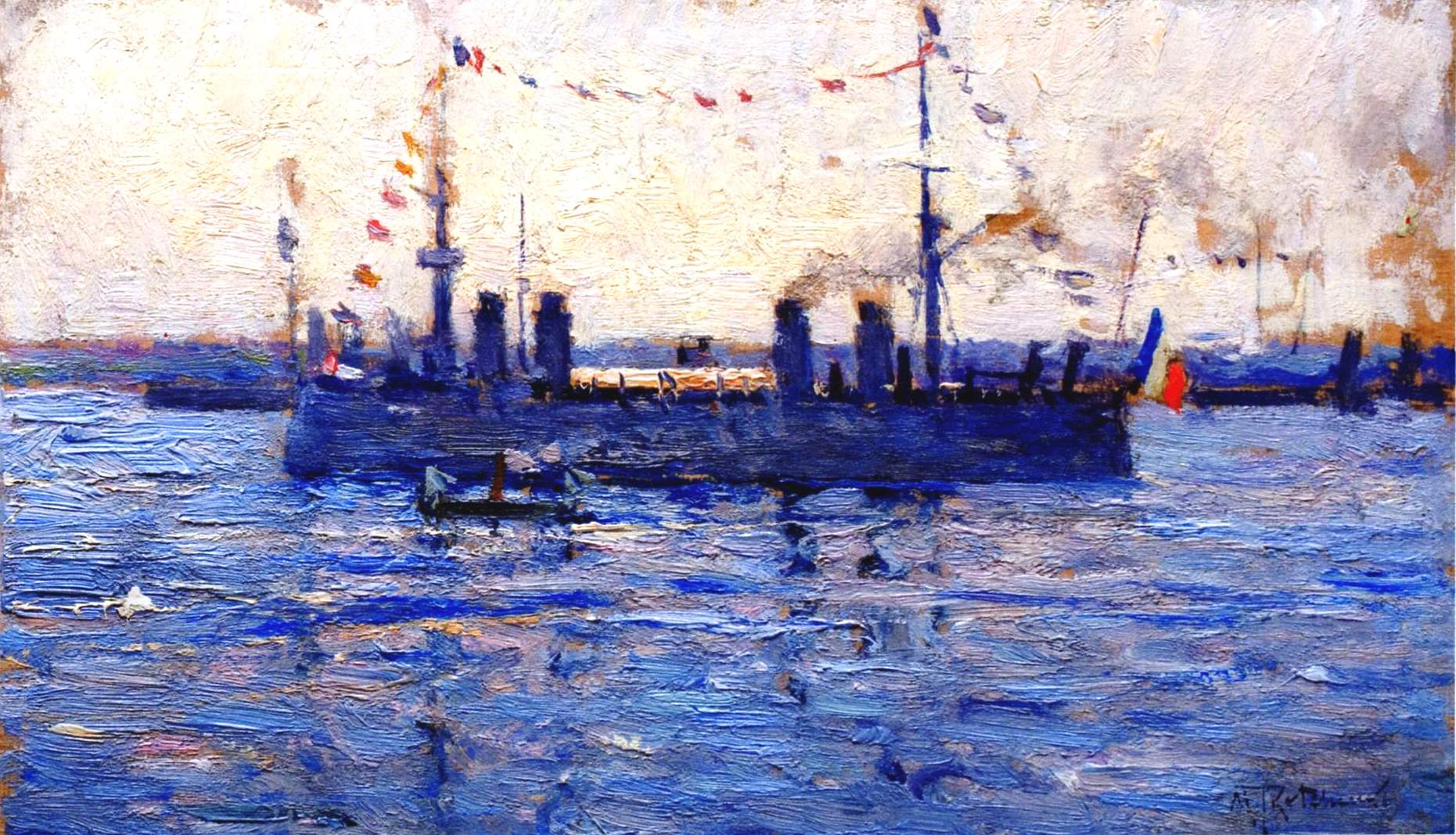 French Battleship, vintage artwork by Mikhail Tkachenko, 12x8" (A4) Poster