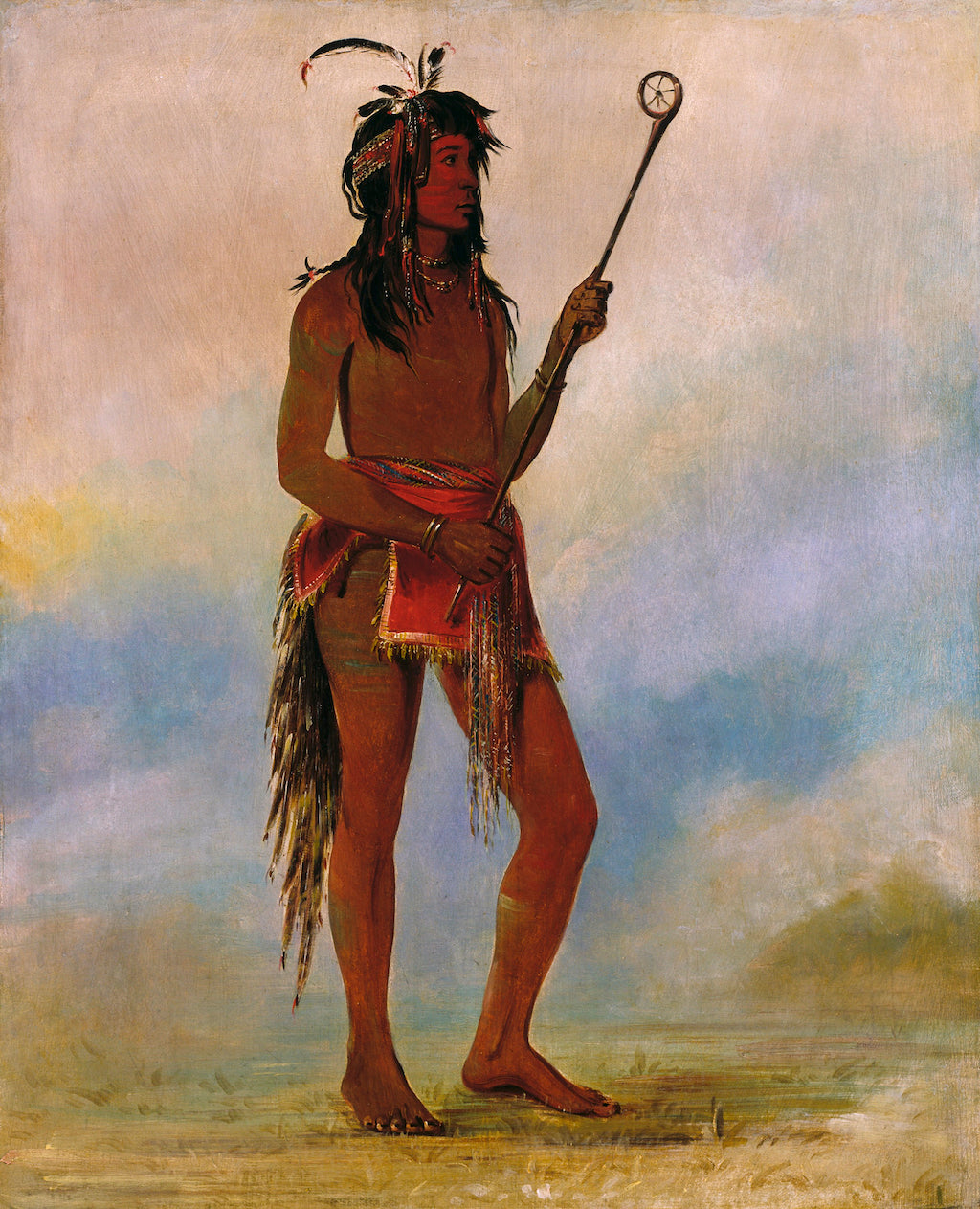 Ah-nó-je-nahge, He Who Stands on Both Sides, a Distinguished Ball Player, vintage artwork by George Catlin, A3 (16x12") Poster Print