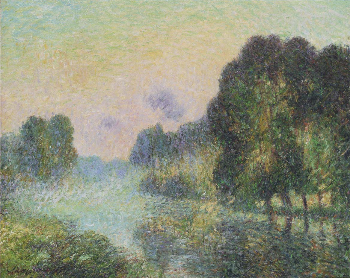 by  the Eure River - Fog Effect, vintage artwork by Gustave Loiseau, 12x8" (A4) Poster