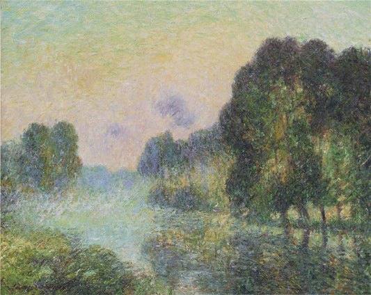 by  the Eure River - Fog Effect, vintage artwork by Gustave Loiseau, 12x8" (A4) Poster