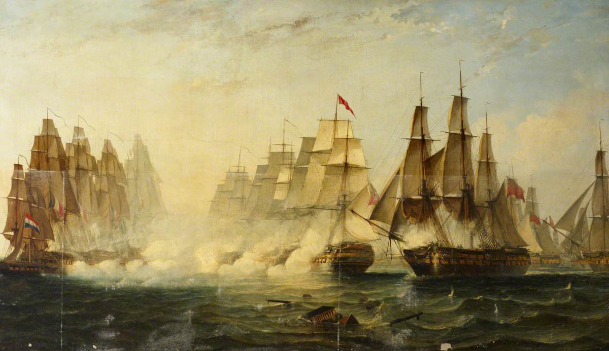 Dance's Action in the Strait of Malacca, 14 February 1804, vintage artwork by William Adolphus Knell, A3 (16x12") Poster Print